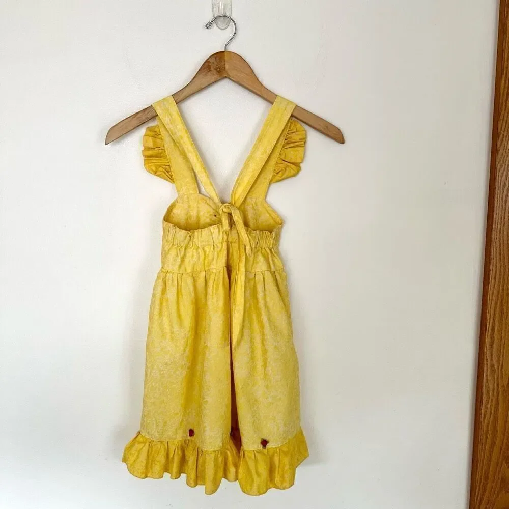 Handmade Boutique Childs Belle Yellow Marbled Sweetheart Bodice Embroidered Rose